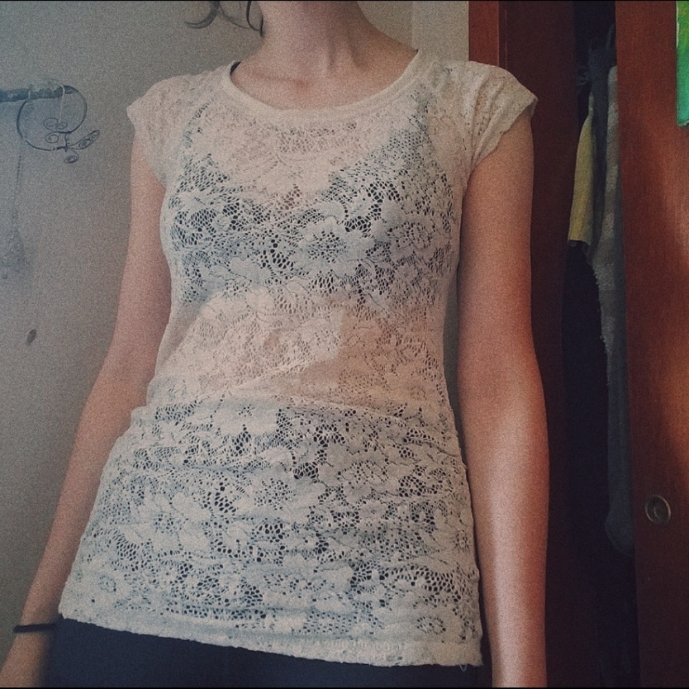 Sheer floral lace-like over shirt